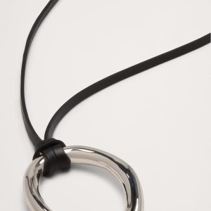 Leather Oval Pendant Necklace