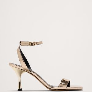 Italian Metallic-Leather Flare-Heel Sandal