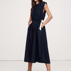 Cotton Poplin Tie-Waist Midi Dress
