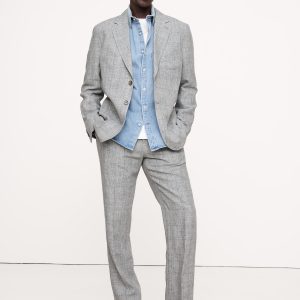 Straight Plaid Linen Suit Pant