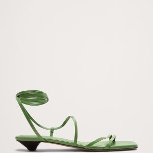 Italian Leather Strappy Kitten-Heel Sandal