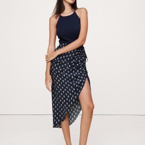 Matte Silk Side-Ruche Skirt