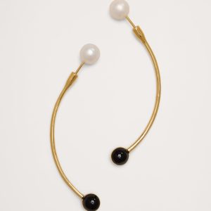 Gold & Black Barbell Earrings