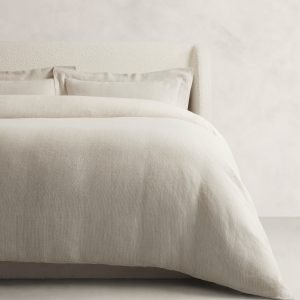 Textured-Stripe Linen Duvet Cover