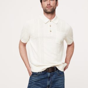 Linen-Cotton Ribbed Sweater Polo