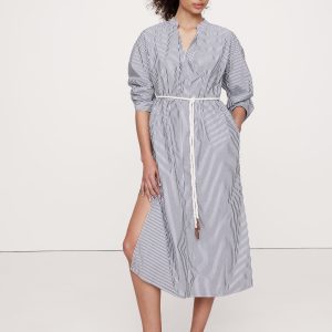 Cotton Poplin Split-Neck Shirt Dress