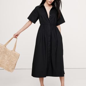 Cotton Poplin Open-Back Shirt Dress