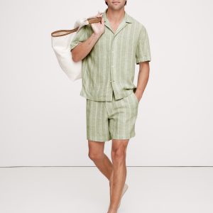 7" Stripe Linen-Viscose Pull-On Short