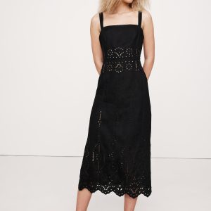 Eyelet Linen Midi Dress