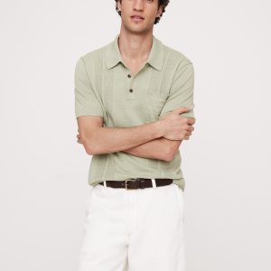 Linen-Cotton Ribbed Sweater Polo