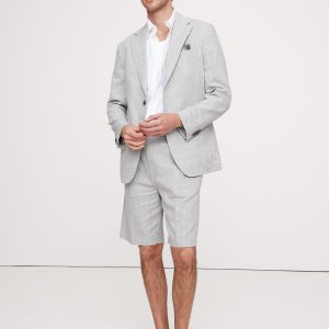 9.5" Herringbone Linen-Cotton Pleated Pull-On Short