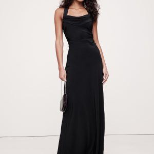 Matte Silk Cowl-Neck Backless Maxi Dress
