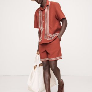 Embroidered Tencel™-Linen Pull-On Short