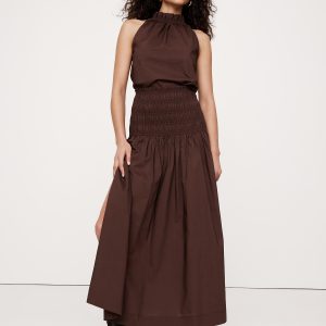 Cotton Poplin Smocked-Waist Maxi Skirt