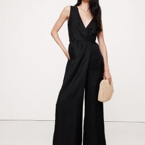 Viscose-Linen Wrap-Front Jumpsuit