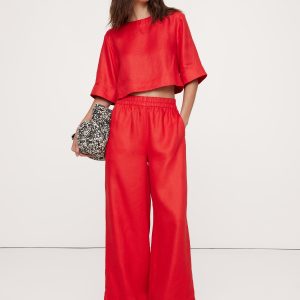 Linen Boat-Neck Cropped Top