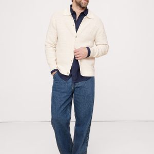 Plaid Texture Cotton Polo Cardigan