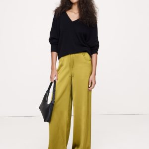 Mid-Rise Wide-Leg Pull-On Stretch-Satin Pant