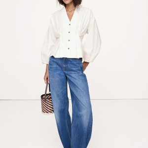 Cotton Poplin Cinched-Waist Shirt