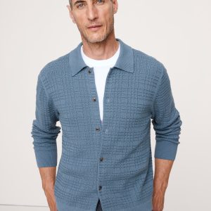 Plaid Texture Cotton Polo Cardigan