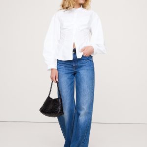 Cotton Poplin Balloon-Sleeve Shirt