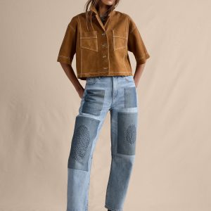 Mid-Rise Barrel Patchwork Ankle Jean