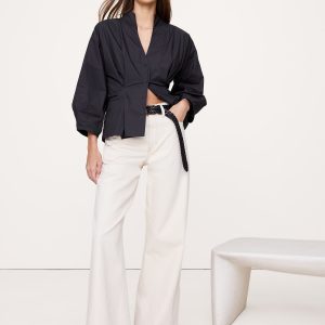 Cotton Poplin Cinched-Waist Shirt