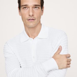 Textured Cotton Long-Sleeve Sweater Polo