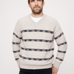 Jacquard Stripe V-Neck Sweater