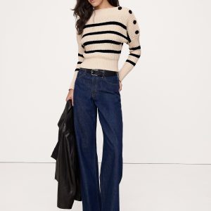 Cotton Button-Shoulder Sweater