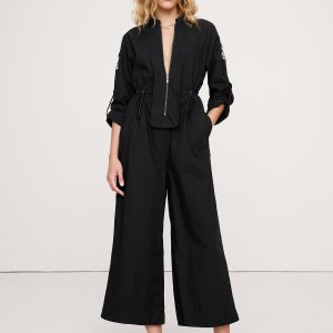 Cotton Poplin Zip Utility Cropped Jumpsuit