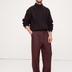 Straight Flannel Pleated Dress Pant