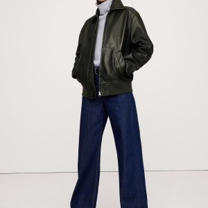 Oversized Distressed Leather Bomber Jacket