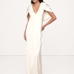 Stretch-Satin Cape Maxi Dress