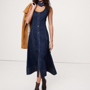 Denim Scoop-Neck Midi Dress