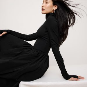 Taffeta Combo Turtleneck Maxi Dress