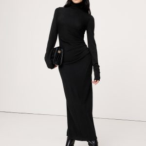 Wool-Blend Jersey Ruched Maxi Dress