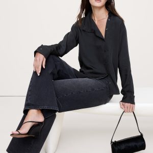 Drapey Twill Asymmetrical Button-Front Blouse