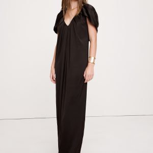 Stretch-Satin Cape Maxi Dress